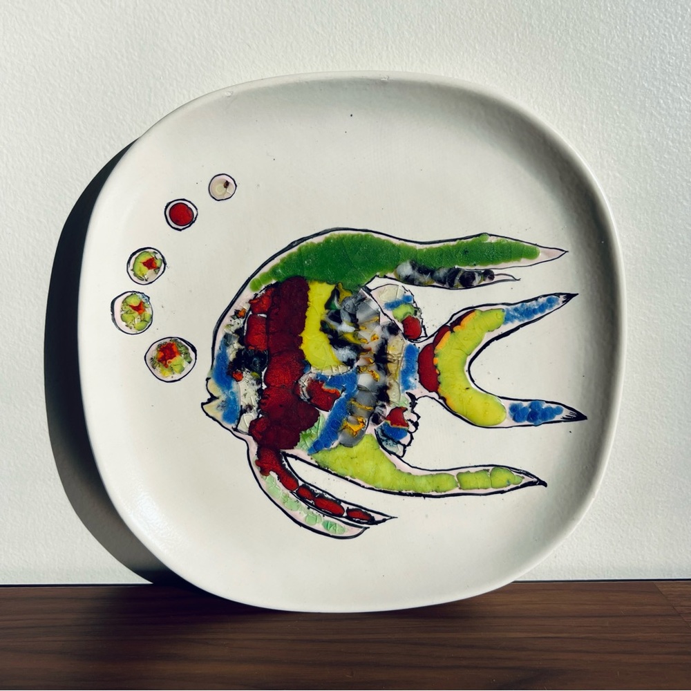 Original Vintage Trudy Kelley Large Plate Multicolor Tropical Fish Art